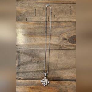 Sterling Silver Chain Necklace with Pink Stone Cluster Pendant